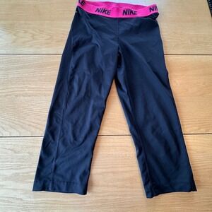 Nike Pro Dri Fit Capri Leggings Womens Medium Black Pink Stretch Athletic